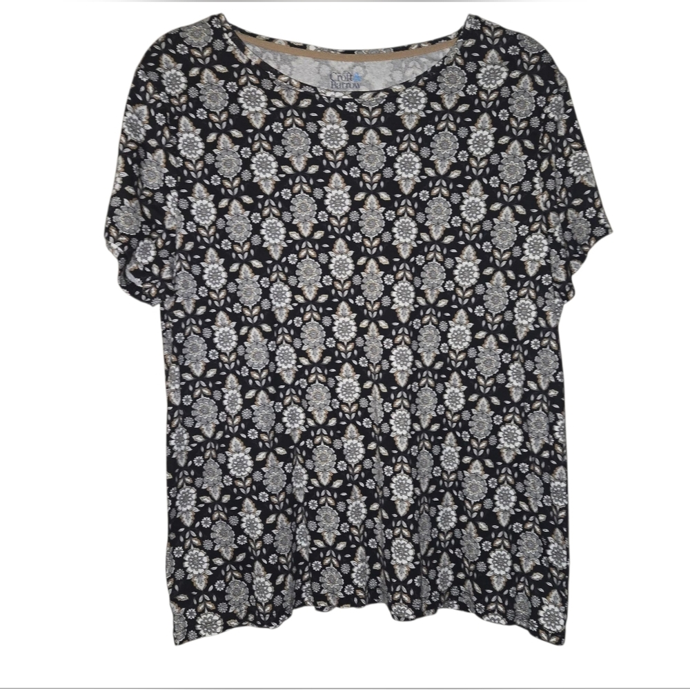 Croft & Barrow Floral Black and White Women's Top